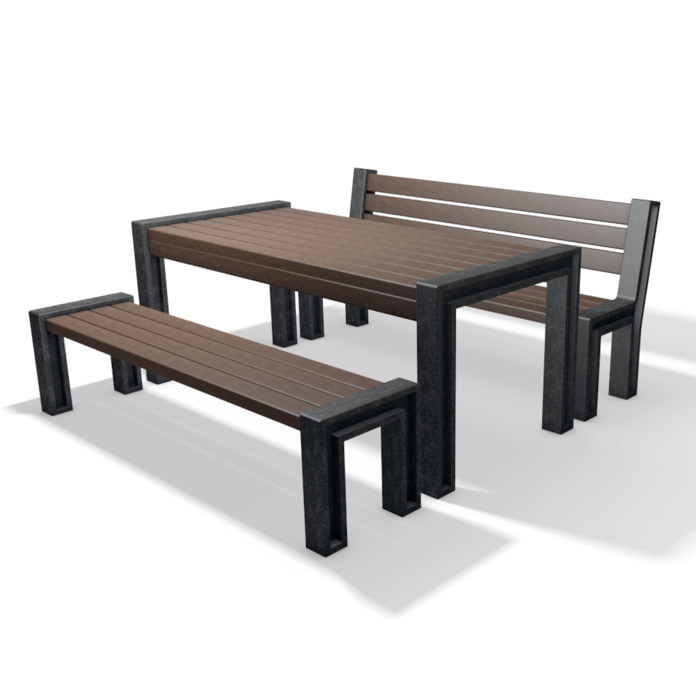 hanit® Sitzgruppe HYDE PARK, 2x Bank mit Lehne, 1x Tisch, 195cm, schwarz-braun